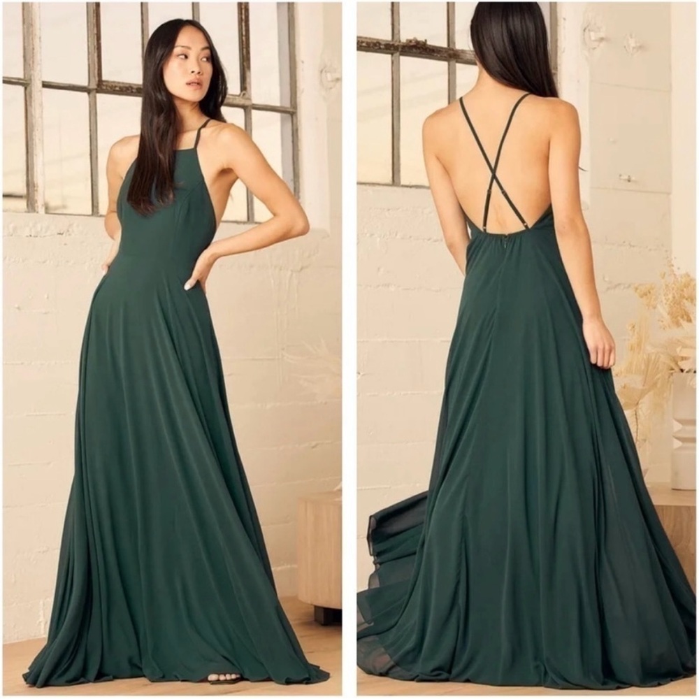 Lulu's Mythical Kind of Love Dark Green Maxi Dress